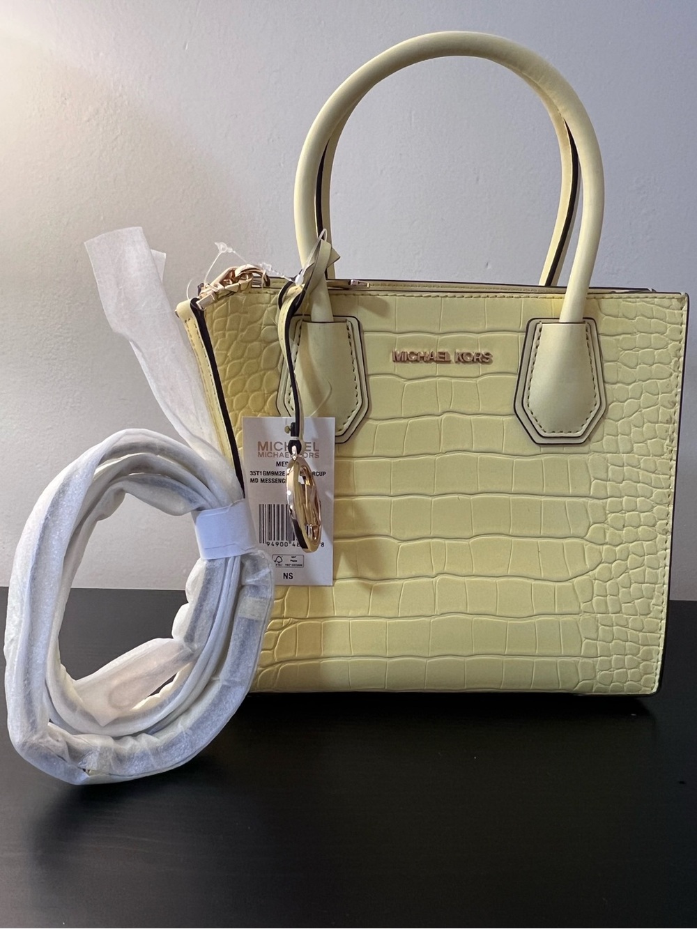 Michael Kors Pale Yellow Croc-Embossed Crossbody Satchel